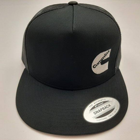 Cummins Flat Bill Trucker Mesh Snapback Cap Hat Black - Picture 2 of 4